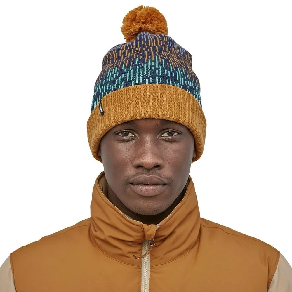 Patagonia Powder Town Beanie Blue Mustard Pom-Pom Unisex OS Outdoor Hiking Ski